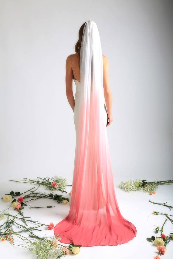 Ombre Silk Veil Dip Dyed Veil Silk Veil Silk Chiffon Veil Bridal Veil Hand Dyed Veil Floor Length Veil Chiffon Veil Ombre