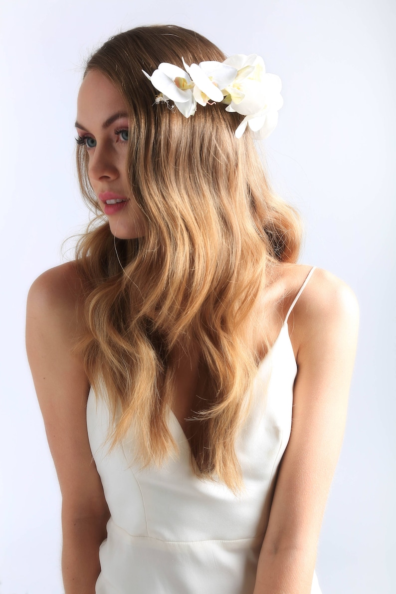 FLOWER COMB HEADPIECE, flower crown, white orchid comb, flower comb, festival accessories flower crown flower halo floral crown image 4