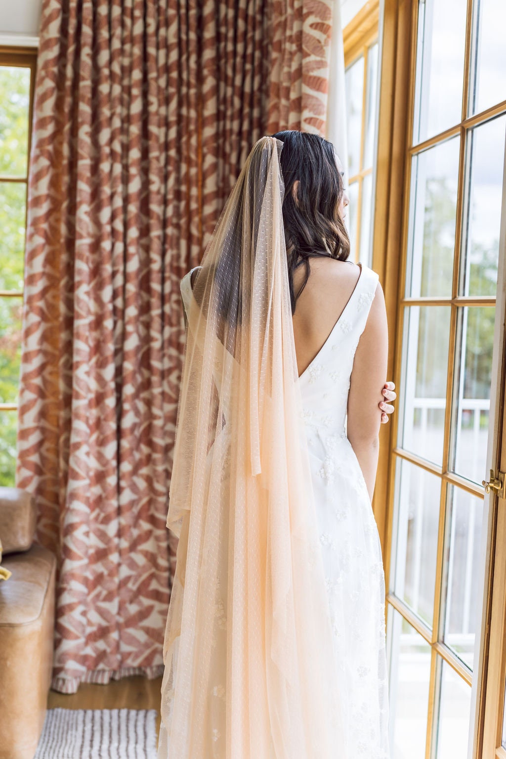 WEDDING VEIL PASTEL Peach Point D'esprit Veil Swiss Dot Veil Pink Veil ...