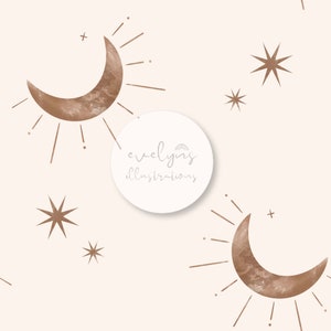Boho Moons Watercolour Seamless Pattern / Fabric Design / Surface Pattern / Digital Paper / Digital Download / Repeat Pattern / Digital