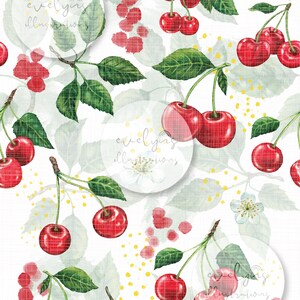 Summer Cherries Seamless Pattern / Fabric Design / Surface Pattern / Digital Download / Repeat Pattern / Digital Pattern