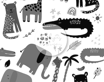 Scandi Cute Animals Seamless Pattern / Fabric Design / Surface Pattern / Digital Paper / Digital Download / Repeat Pattern / Digital Pattern