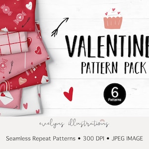 Valentines 6 Pattern Pack / Fabric Design / Surface Pattern / Digital Paper / Digital Download / Repeat Pattern / Digital Pattern
