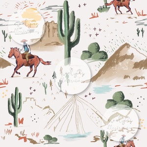 Cowboy Western Vintage Nahtloses Muster ohne Textur / Stoffdesign / Oberflächenmuster / digitales Papier / digitaler Download / Wiederholungsmuster