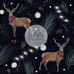 Christmas Festive Stag Denim Blue Seamless Pattern / Fabric Design / Surface Pattern / Digital Paper / Digital Download / Repeat Pattern