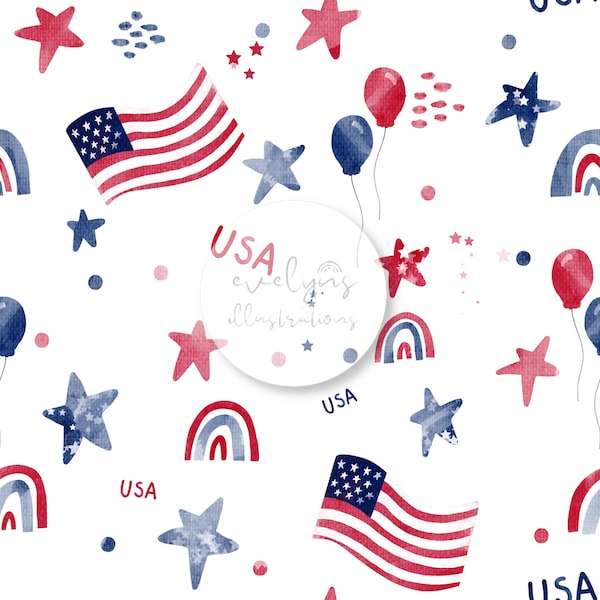 4th July USA Seamless Patterns / Fabric Design / Surface Pattern / Digital Paper / Digital Download / Repeat Pattern