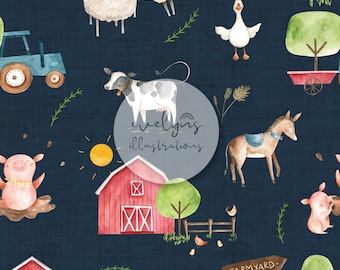 At the Farm Seamless Pattern / Fabric Design / Surface Pattern / Digital Download / Repeat Pattern / Digital Pattern