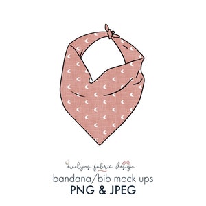 May include: A pink bandana with a white crescent moon pattern. The bandana is tied in a knot at the top.