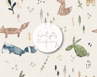 Woodland Scandi Animals / Fabric Design / Surface Pattern / Digital Paper / Digital Download / Repeat Pattern / Digital Pattern