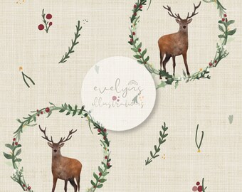 Festive Deer Seamless Pattern / Fabric Design / Surface Pattern / Digital Paper / Digital Download / Repeat Pattern / Digital Pattern