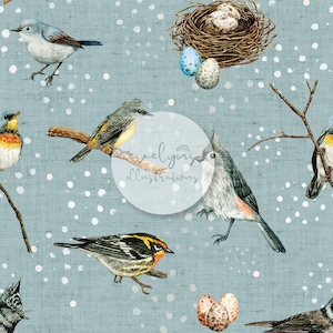 Modèle sans couture d'oiseaux bleus printaniers / conception de tissu / motif de surface / téléchargement numérique / motif répété / motif numérique