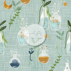 Enchanted Botanist Seamless Pattern / Fabric Design / Surface Pattern / Digital Paper / Digital Download / Repeat Pattern / Digital Pattern