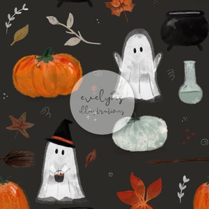 Trick or Treat Dark Grey Seamless Pattern / Fabric Design / Surface Pattern / Digital Paper / Digital Download / Repeat Pattern / Digital