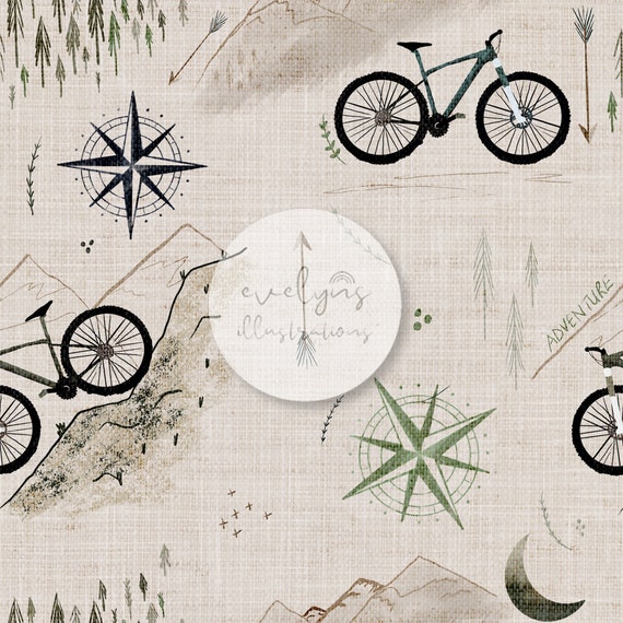 Mountain trail bike Seamless Pattern / Fabric Design / Surface Pattern / Digital Paper / Digital Download / Repeat Pattern / Digital Pattern