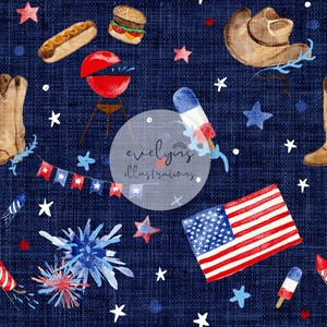 America USA July 4th Seamless Pattern / Fabric Design / Surface Pattern / Digital Download / Repeat Pattern / Digital Pattern