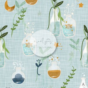 Enchanted Botanist Seamless Pattern / Fabric Design / Surface Pattern / Digital Paper / Digital Download / Repeat Pattern / Digital Pattern