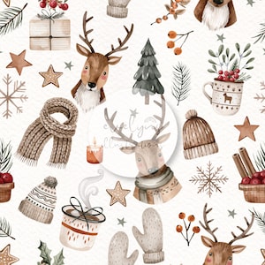 Cozy Christmas Nordic Seamless Pattern / Fabric Design / Surface Pattern / Digital Paper / Digital Download / Repeat Pattern / Digital