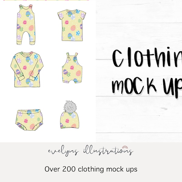 Childrens Clothing Mock ups Over 200. Rompers, T shirts, Dunagrees, PNG OVERLAY Illustrations