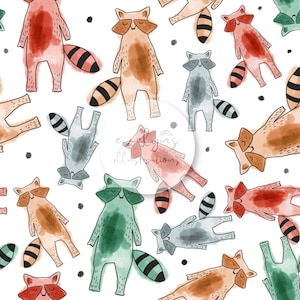 Scandi Raccoon Seamless Pattern / Fabric Design / Surface Pattern / Digital Paper / Digital Download / Repeat Pattern
