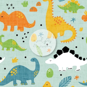 Cute Dinosaurs Seamless Pattern / Fabric Design / Surface Pattern / Digital Download / Repeat Pattern / Digital Pattern