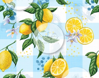 サマーレモンシームレスパターン / ファブリックデザイン / 表面パターン / デジタルダウンロード / 繰り返しパターン / デジタルパターン
