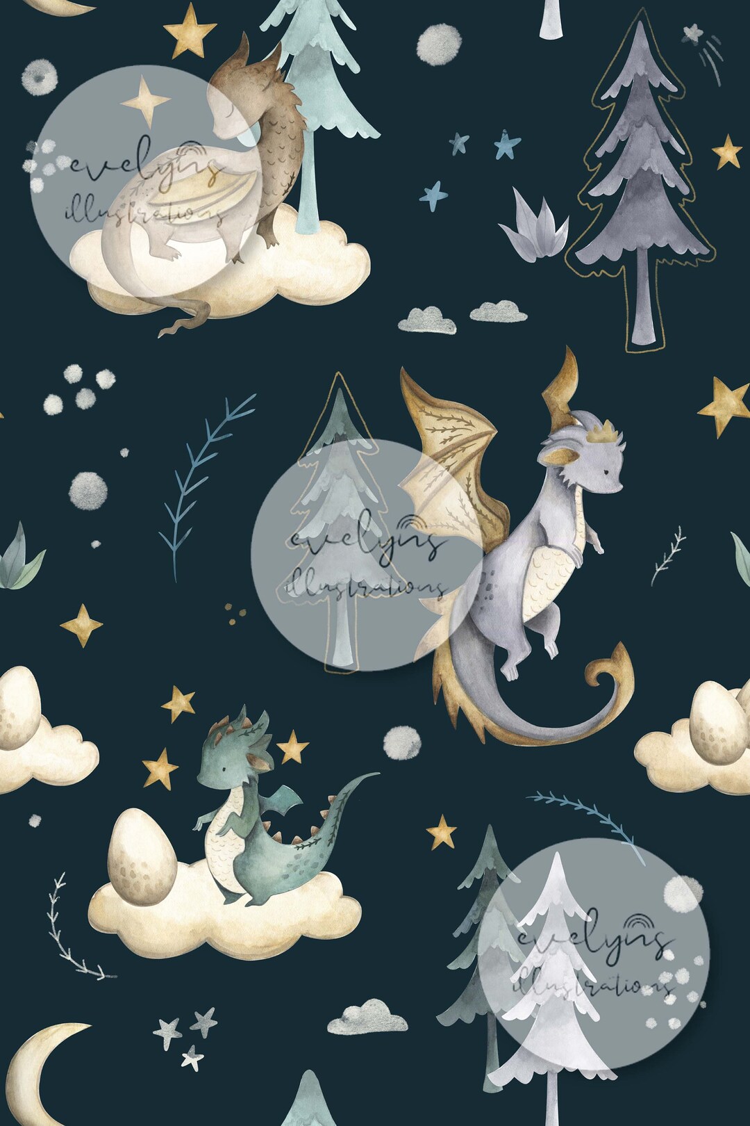 Nightime Dragons Seamless Pattern / Fabric Design / Surface Pattern ...