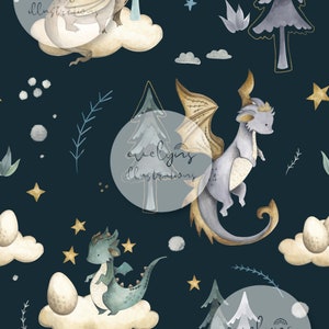 Nightime Dragons Seamless Pattern / Fabric Design / Surface Pattern / Digital Download / Repeat Pattern / Digital Pattern