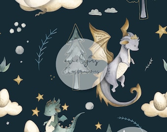 Nightime Dragons Seamless Pattern / Fabric Design / Surface Pattern / Digital Download / Repeat Pattern / Digital Pattern
