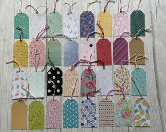 Plain and Patterned Blank Gift Tags With Twine For Any Occasion, Presents, Craft, Card Making, Scrapbooking, DIY, Junk Journal