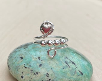 Sterling Silver Beaded Wire Wrapped Ring, Stress Relief Ring, Worry Ring, Spinner Ring, Fidget Ring