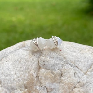 Rainbow Moonstone Sterling Silver Wire Wrap Beaded Gemstone Earrings, Double Terminated Pencil Stud Earrings