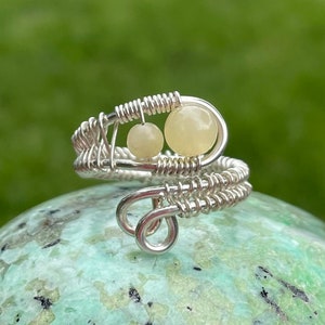 Citrine Sterling Silver Crystal Wire Wrap Beaded Gemstone Ring, Adjustable Wire Weaved Ring
