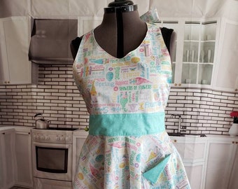 Springtime Retro womens apron with pocket, kitchen apron, vintage style apron, mothers day apron, housewarming gift