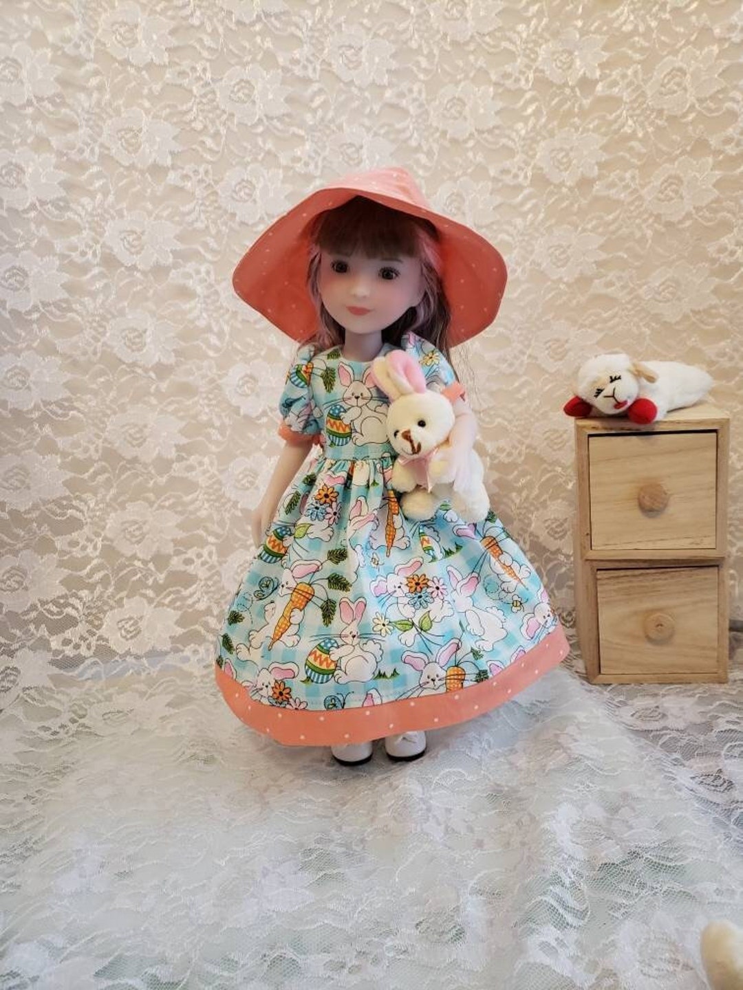 Ruby Red Siblies, Bunny Floral Dress and Hat Set, Special Made to Fit ...