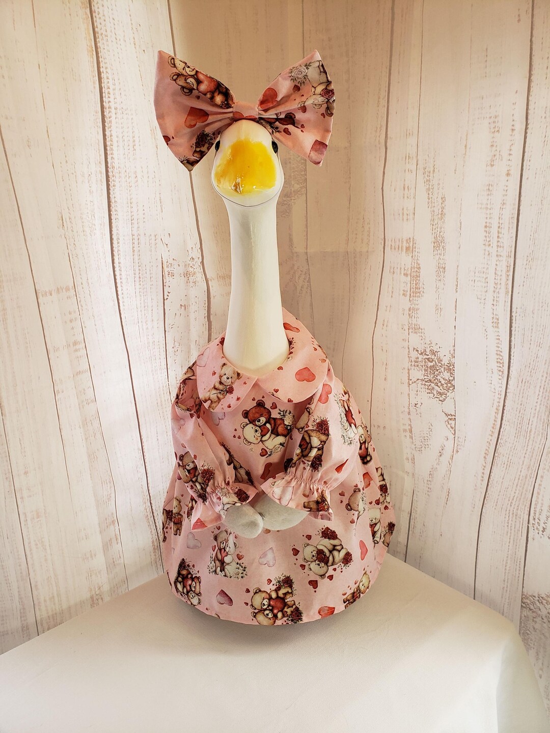 Bear Love Dress and Head Bow Set, Porch Lawn Goose Outfit Clothes, Fits ...