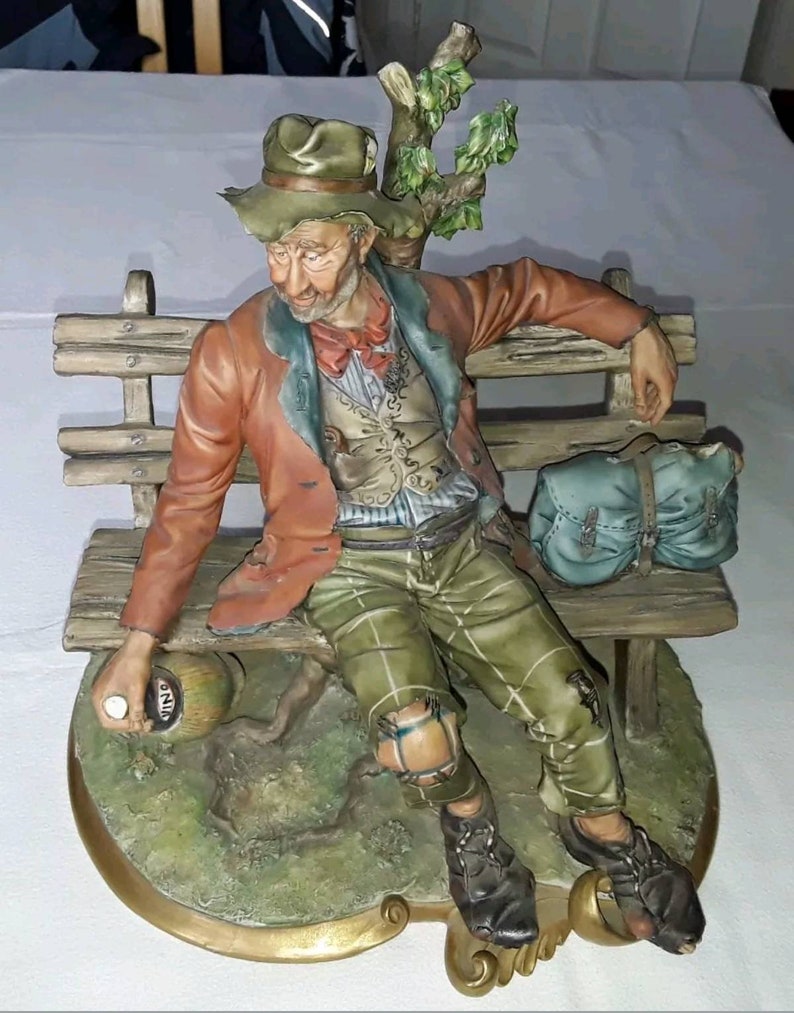 Capodimonte Figurine Of Drunk Man On Bench Venice July 75 Etsy