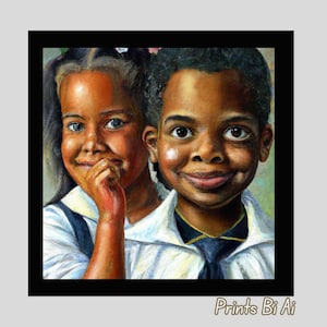 Black Boy Magic Art Print, Black Child Art, School Children Art, Black Art, Friends, Black Kids Painting, Happy Smiling Youth
