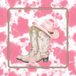 Retro Cowgirl Pink Boots Printable Poster Print, Cowgirl Boots Wall Art, Trendy Cowgirl Dorm Room Wall Art Decor, Cowgirl Boots Print