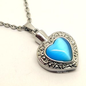 Blau Türkis Herz Urne Halskette Klar Andenken Anhänger Charme Hält Asche Pelz Gravur / personalisierte / maßgeschneiderte Bestattungsgedenkstätte