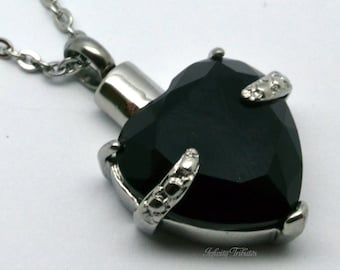 Cremation Urn Pendant - Keepsake Charm Necklace - Black Heart - Holds Ashes Fur Sand Hair - Engraving/Personalised/Bespoke Unique Vial