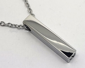 Cube Bar Cremation Urn Necklace - Keepsake Charm Pendant - Holds Ashes Fur Sand-Engraving/Personalised/Bespoke Vial UK