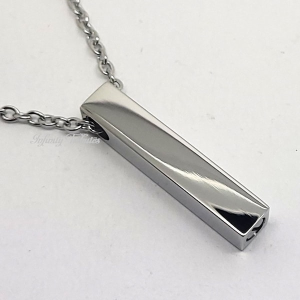Cube Bar Cremation Urn Necklace - Keepsake Charm Pendant - Holds Ashes Fur Sand-Engraving/Personalised/Bespoke Vial UK