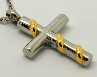 Spiral Cross Cremation Urn Pendant - Keepsake Charm Necklace - Holds Ashes Fur Sand Vial Memorial Jewellery Wrapped Engraved Personalised