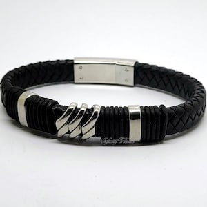 Black Leather Cremation Urn Bracelet Braided Keepsake Bangle - Holds Ashes Fur etc Engraving/Custom/Bespoke Unique Funeral Memorial Waves