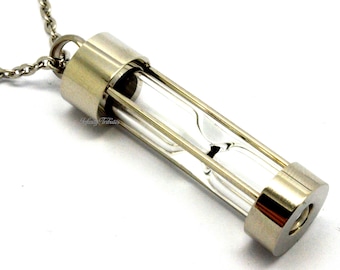 Sands Of Time Cremation Urn Pendant - Keepsake Charm Necklace - Holds Ashes Fur Sand Vial Memorial Jewellery Engraved Personalised