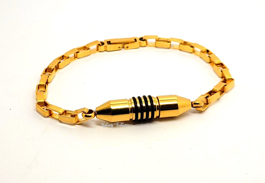 24K Gold Plated Cremation Urn Bracelet - Capsule Keepsake Bangle ...