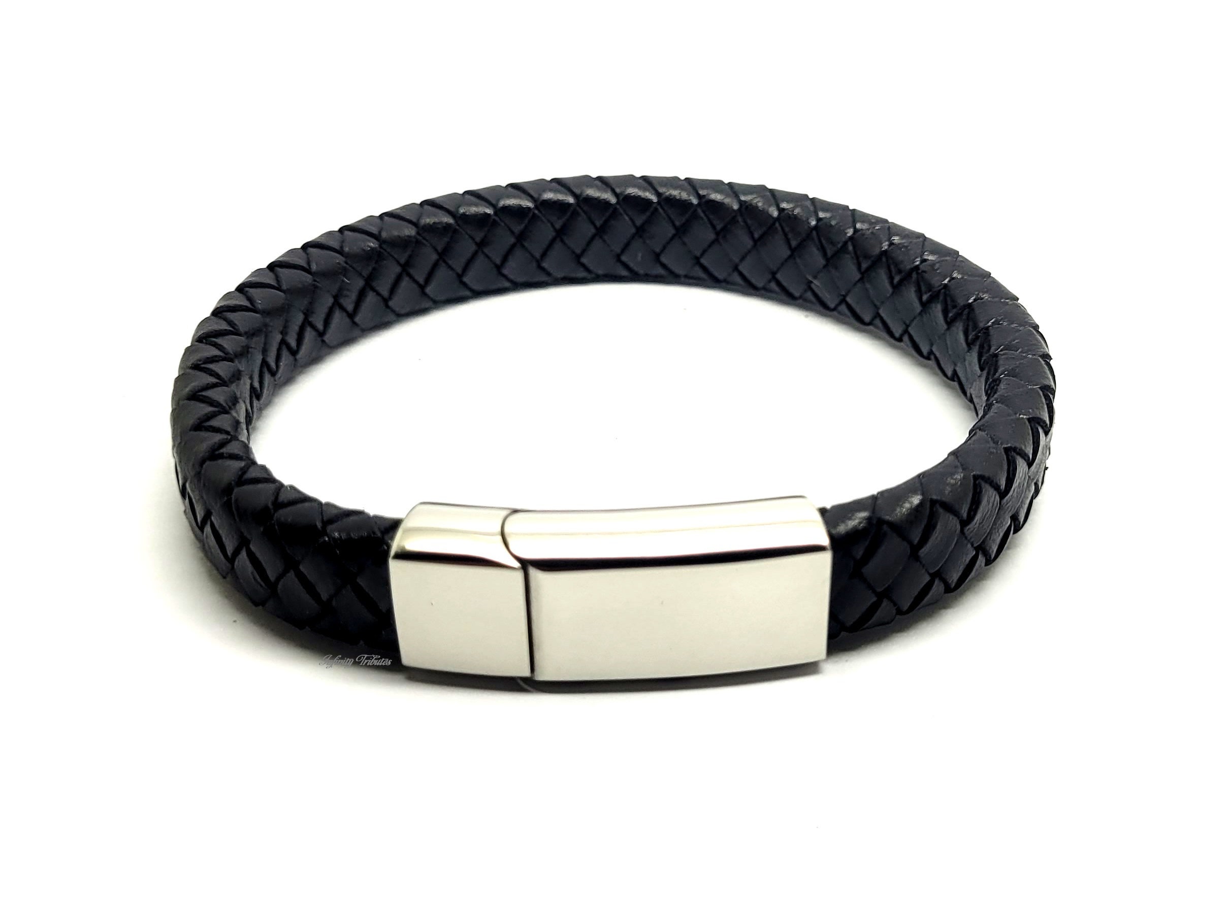 Black Braided Leather Cremation Urn Bracelet - Keepsake Bangle - Holds Ashes Fur etc Engraving/Custom/Bespoke Unique Funeral Vial