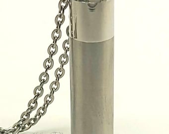 Cylinder Cremation Urn Pendant - Keepsake Charm Necklace - Holds Ashes Fur Sand Vial Memorial Jewellery Engraved Personalised