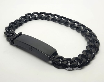 Cremation Urn Bracelet - Keepsake Bangle - Black Chunky ID Curb - Holds Ashes Fur etc Engraving/Custom/Bespoke Unique Funeral Vial