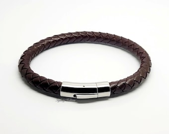 Brown Braided Rounded Leather Cremation Urn Bracelet Keepsake Bangle - Holds Ashes Fur Hair etc Unique Funeral Vial Locket